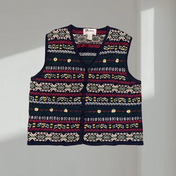 Kobe Vest – Vintage Fair Isle Floral Sweater Vest (2X) - Picture 1 of 5